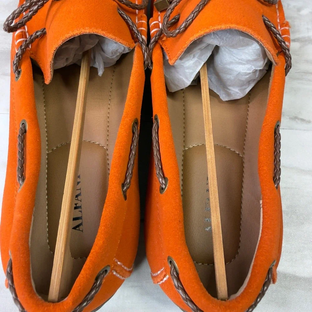 Alfani Trevororg Mens Size 11.5 Suede Loafers Driving Shoes Orange